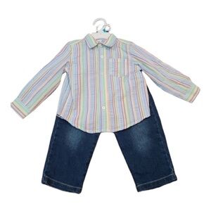 Little Me Jeans and Striped Button Down Shirt Size 12 months